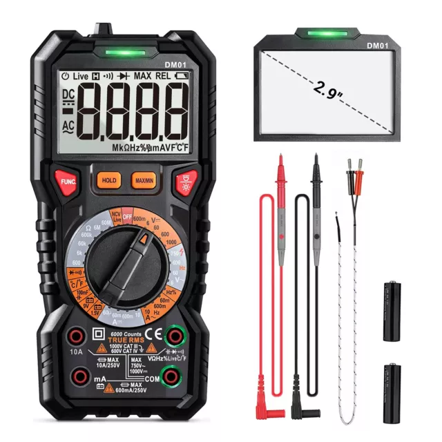 DM01 Digitales Multimeter TRMS 6000 Counts, LED Intelligent Indicator Jack