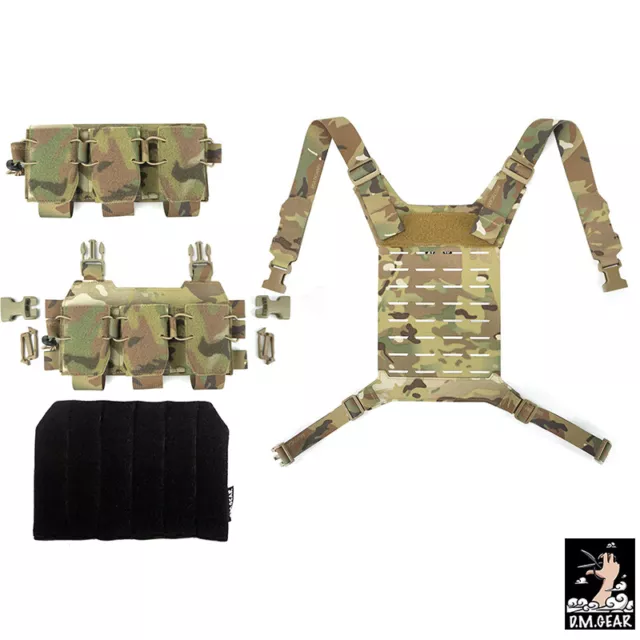 DMgear Tactical Vest MOLLE Chest Rig Set w/ 556 Triple Mag Pouch Panel Paintball