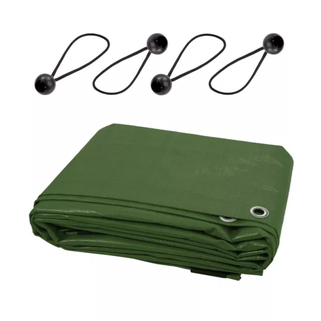 16 Sizes of Green Tarpaulin Heavy Duty Waterproof Cover Sheet and 4 Bungee Balls