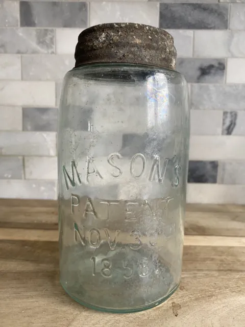 Mason's Patent Nov 30TH 1858 Quart Canning Fruit Jar W/Lid