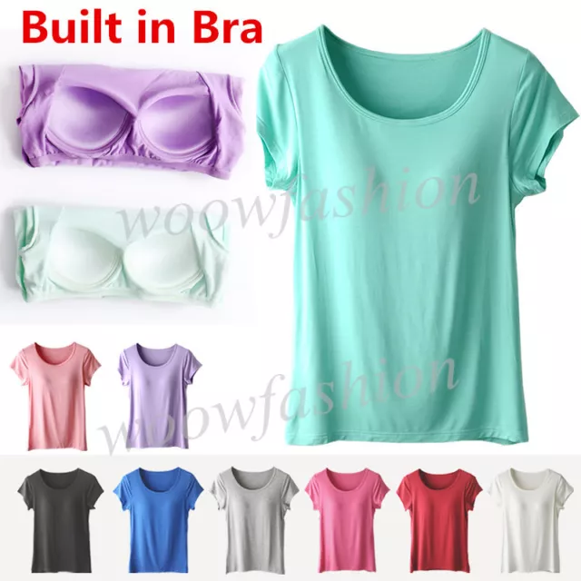 Womens Modal Built-in Bra Padded Camisole Yoga Tanks Tops Adjustable Strap  US