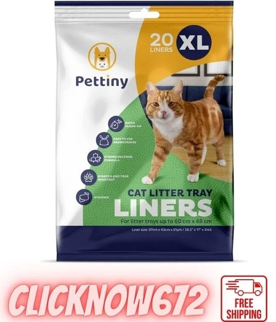 PETTINY 20 XL Cat Litter Tray Liners with Drawstrings Scratch Resistant