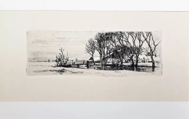 Alte Radierung, Sion Longley Wenban, Landschaft am Fluss, um 1890, Passepartout 3