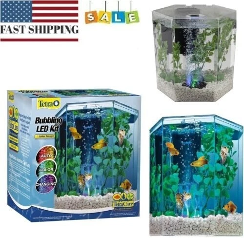 Aquarium Kit LED Lighting Internal Filter 1-Gallon Home Office Desk Betta Tank