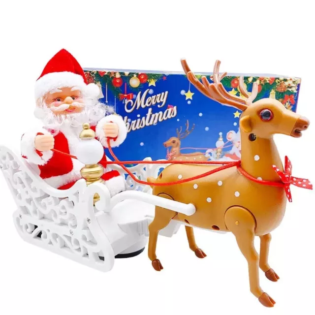 Santa Claus Sleigh Reindeer Father Christmas Xmas Sound LED Light Animated Kids