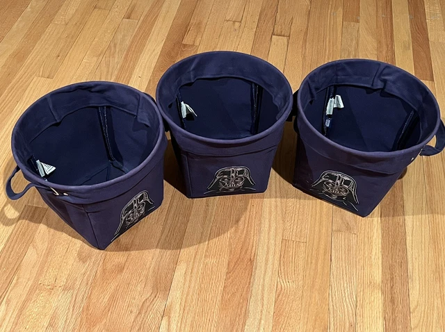 3 Pottery Barn Kids Star Wars Darth Vader Tote Bin Denim Blue Canvas Basket 12”