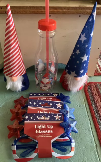 Lot Of 6 Farmhouse Gnomes Patriotic July 4th Tiered Tray Home Decor