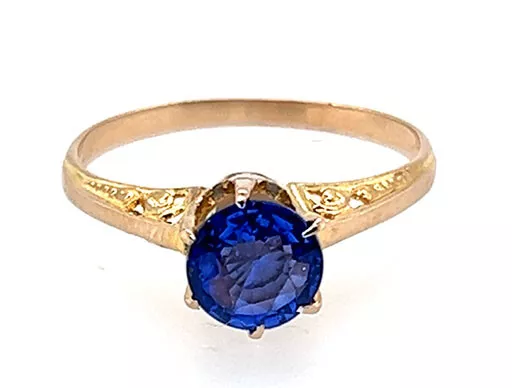 Edwardian Sapphire Ring 1.25ct Round Solitaire Original 1900 Antique Yellow Gold