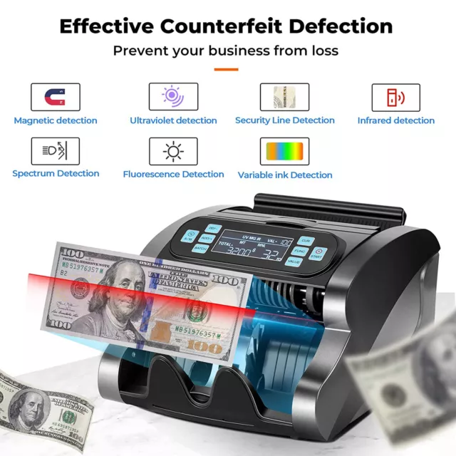 Money Counter Automatic Cash Currency Machine UV IR MG Counterfeit Bill Detector 3