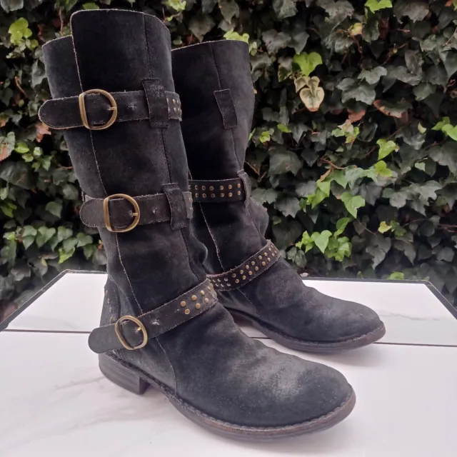 Fiorentini Baker Eternity Tall Leather Moto Boots Women's Size 39.5 Black