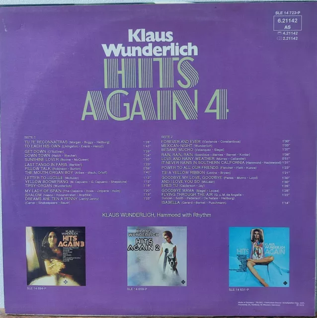 Klaus Wunderlich Hits Again 4 12” Vinyl LP Record 2