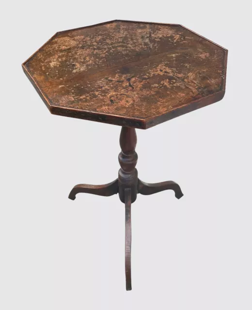 Early 19Th C George Iii Octagonal Yew Wood Antique Candle Stand