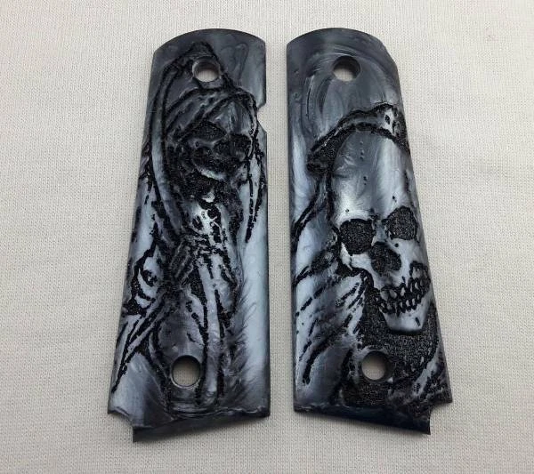 thumbnail image 2 of Best Grips Custom Colt 1911 Cobra Red Eye Grips – White Resin, Full Size, Handmade In Thailand 2 of 4