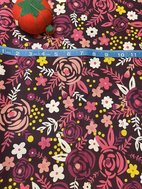 New Burgundy & Maroon Modern Floral Print Cotton Fabric - FQ Or Continuous Cut