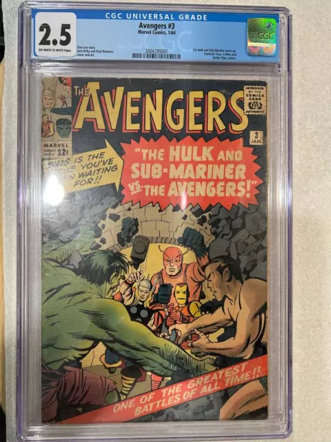 Avengers #3 CGC 2.5 - 1st Team up Hulk & Sub-Mariner! 1964 Marvel