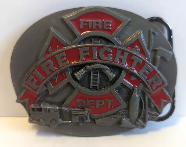 Vintage 1991 Siskiyou Firefighter Fireman Fire Department Belt Buckle Red Enamel