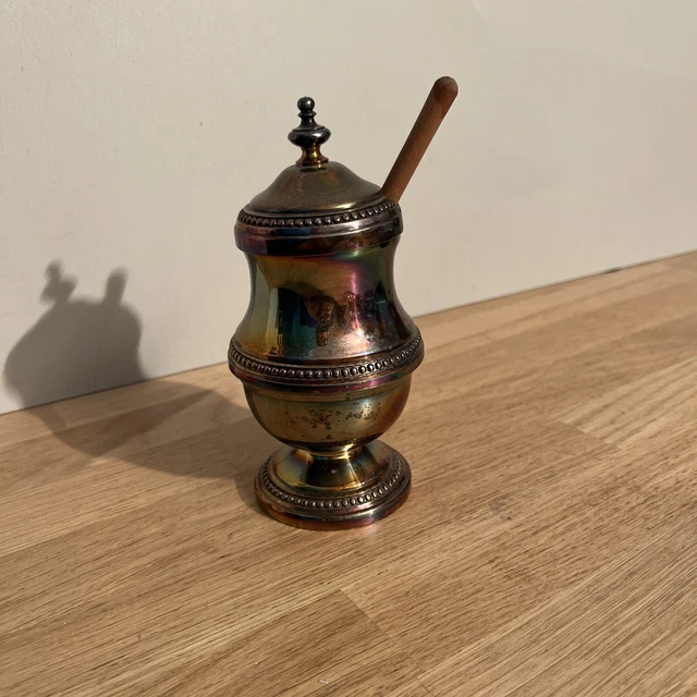 Ancien Moutardier De Table En Métal Argenté – Condiments Vintage