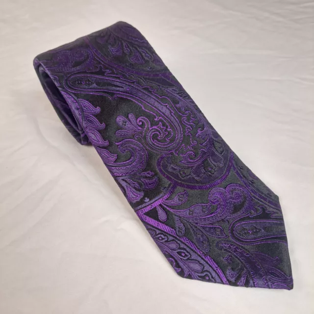 David Donahue Mens Paisley Jacquard Weave Silk Tie 58x3.5 Black Purple $115