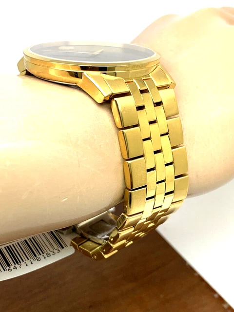 Orologio Uomo Movado 0607203 Museo Quadrante Nero Quarzo Svizzero 40mm Cinturino Acciaio Oro 10