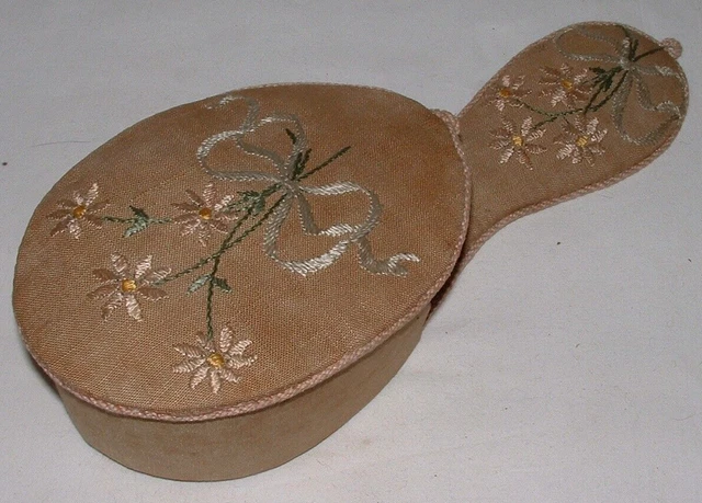 Antique/Vintage Fabric Embroidered Hair Brush Holder **FREE P&P**
