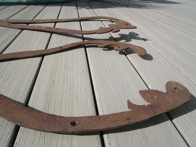 Hand Forged Antique Iron Door Hinges Floral Leaf 33"  long x 16" wide/high 6