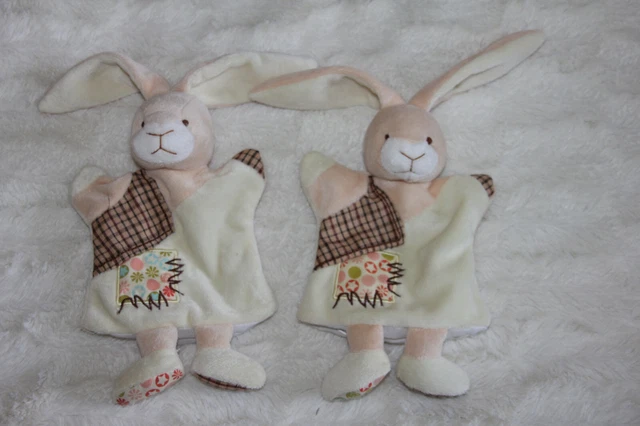 Doudou Histoire D'ours Lapin Marionnette Beige Creme Lot De 2 Neuf