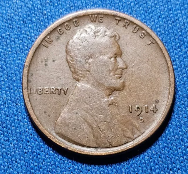 1914 D Lincoln Cent Wheat Penny Key Date. Nice MID GRADE Circulated