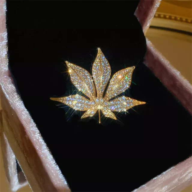 Wedding Crystal Maple Leaf Brooch Pin Clothing Collar Corsage Pin Women Jewelry