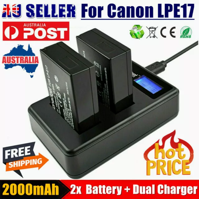 2x LP-E17 Lithium-Ion Battery +Dual Charger for Canon EOS 200D M3 750D 800D 760D