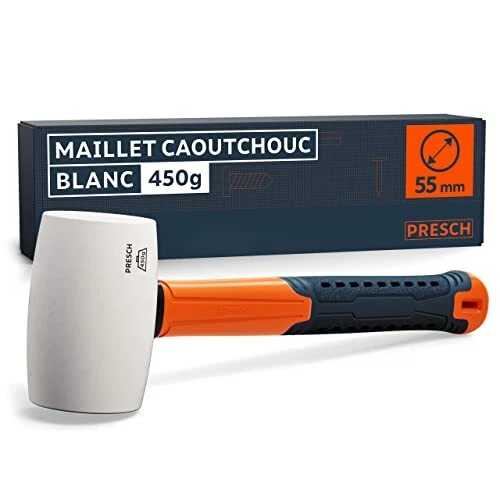 Presch Maillet caoutchouc blanc 450g - Maillet carreleur avec manche en fibre...