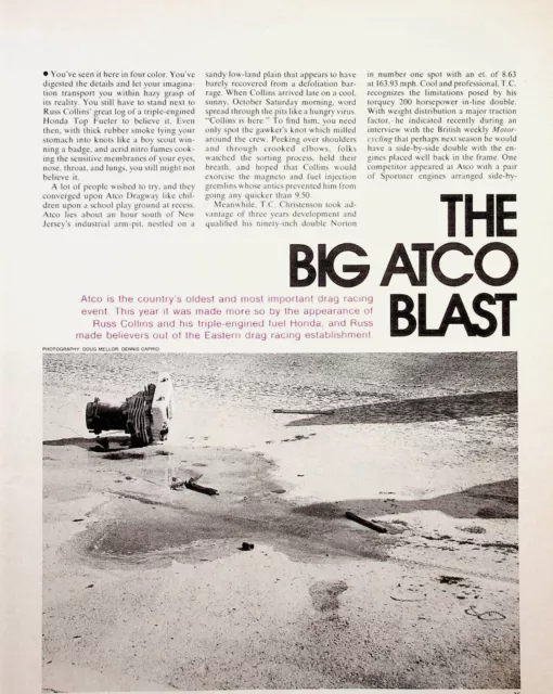 1975 ATCO Motorcycle Drag Racing Dragway Russ Collins - 3-Page Vintage Article