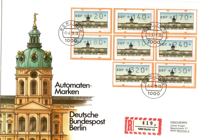 Automatenmarken Berlin auf Ersttagseinschr.von Berlin n.München