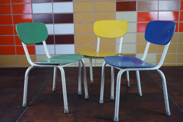 50er Design Industriale Sedia per Bambini Vintage Retrò Legno 60er 1/22