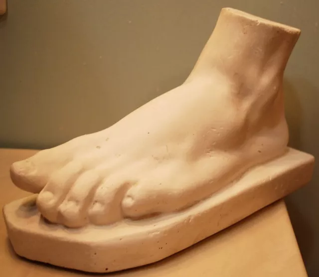 Antique Life Sized MALE HUMAN FOOT PLASTER CAST SCULPTURE 1920s European Art 10"