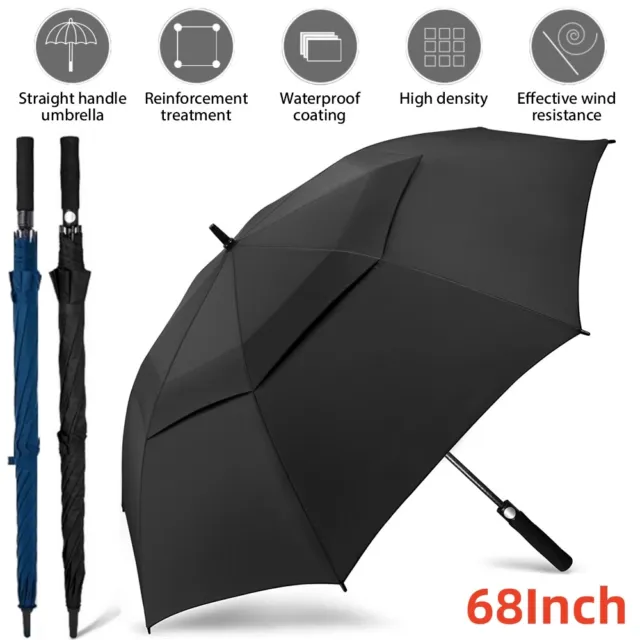 68" Golf Umbrella Extra Large Automatic Open Windproof Waterproof Dual Canopy