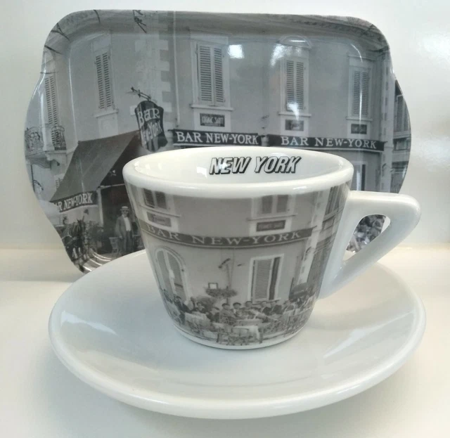 Cappuccino Tasse, Motiv "Bar New York"mit Untertasse und kleinem Tablett