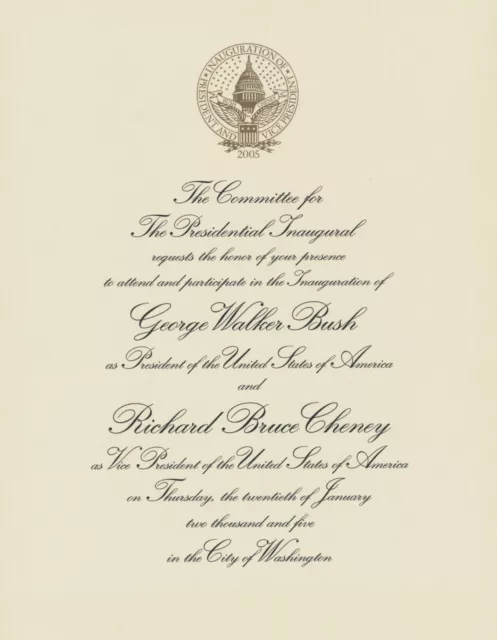 GEORGE W BUSH & DICK CHENEY Presidential Inauguration Invitation 2005 - reprint