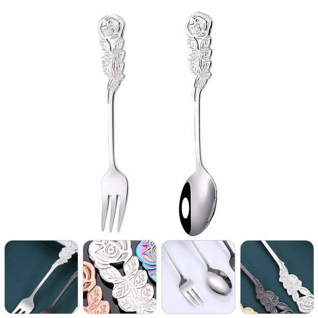 Tenedor de rosas cuchara acero inoxidable tenedores de postre artículos de cocina Silver