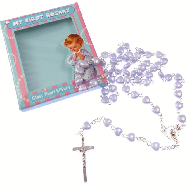 My 1st Rosario Bambini Ragazzo Bianco Resina Cuore Piccolo Fab Comunione Regalo