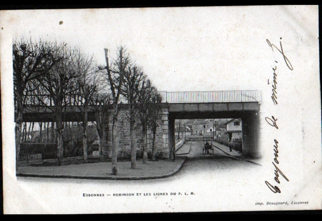 ESSONNES (91) ATTELAGE aux VOIES FERROVIAIRES P.L.M. , PONT en 1903
