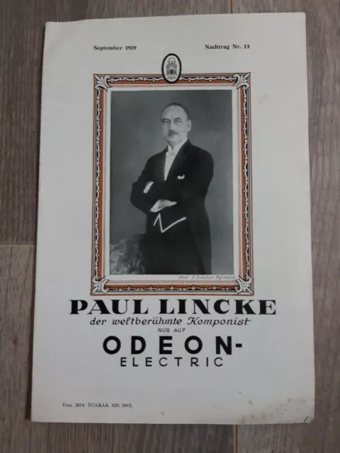 Alte Werbung Grammophon Odeon Electric September 1929 Lindström Paul Lincke Nr13