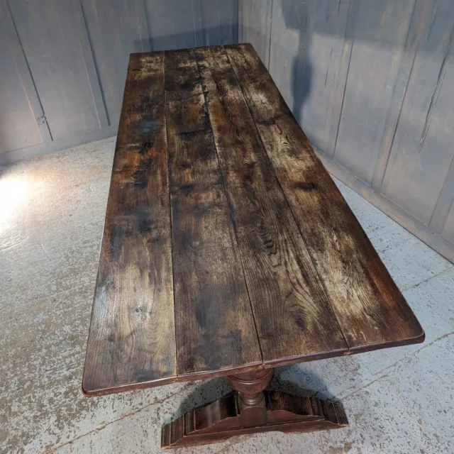 Long 18th Century Style Rectangular Plank Top Oak Refectory Table Bulbous Legs 2