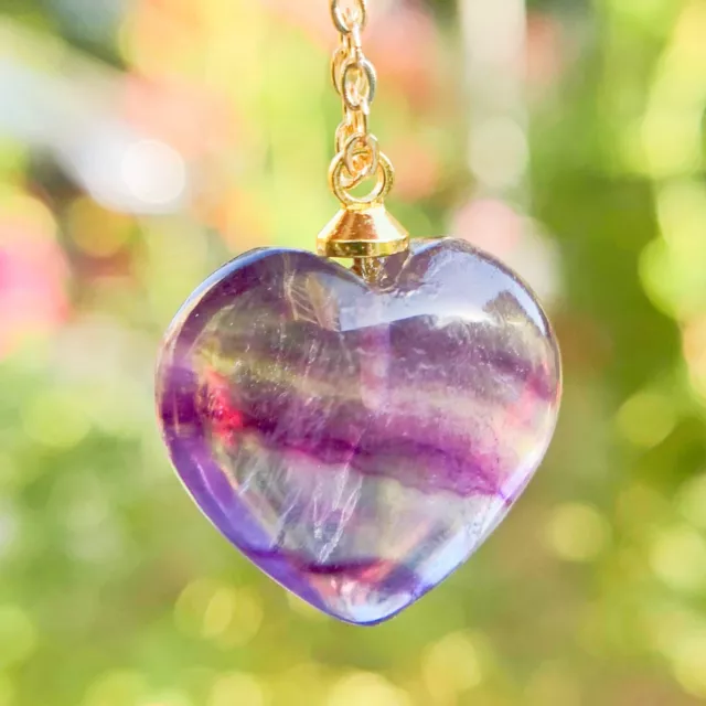 0.7" Pendant Necklace Natural Gemstone Rainbow Fluorite Heart Healing Crystal *1