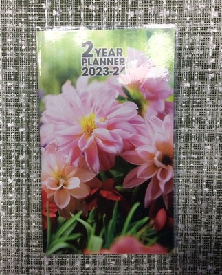 TWO YEAR POCKET Planner Calendar 2023-2024 Pink Purple Dahlia Floral
