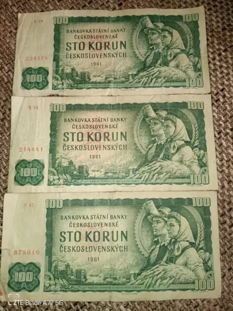 Tschechoslowakei / Czechoslovakia 3x 100 Korun 1961 Gebraucht