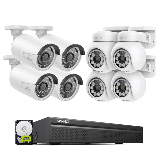 SANNCE - Set di telecamere di sorveglianza con 4 X 5MP, NVR 10 canali, telecamera wireless, rilevamento umano AI, IP66 impermeabile, supporta Alexa, audio bidirezionale