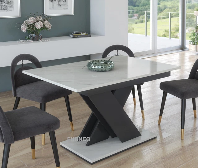 Mable Effect Mdf MODERN DINING TABLE Extendable 120-160cm White Marble Effect MDF Tavolo ...