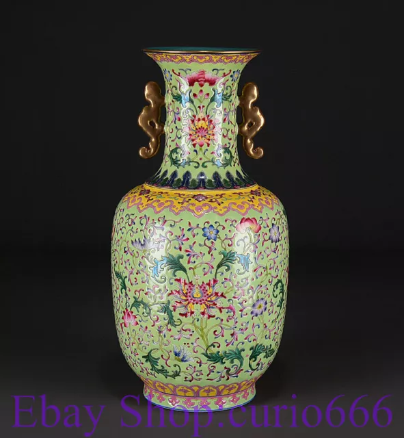 18" Qianlong Marked Old China Pastel Porcelain Gilt Palace Flower Bottle Vase