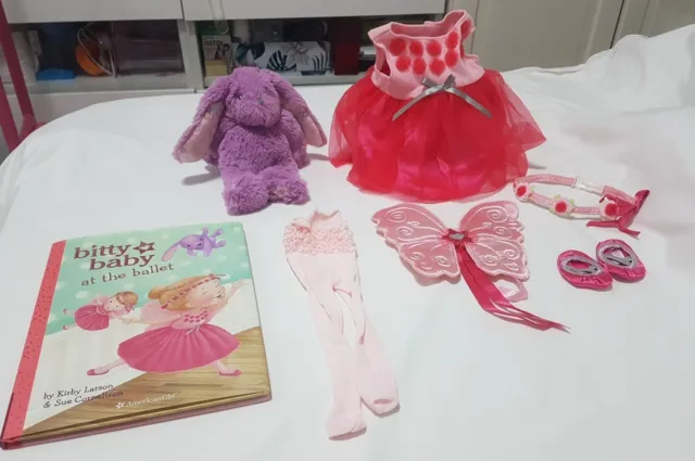 American Girl Bitty Baby Prima Ballerina Outfit Wings Wreath Book Bunny Plush
