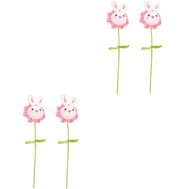 4 piezas Adorable Artesanía Conejo Adorno Crochet Flor Hágalo usted mismo Conejo